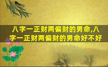 八字一正财两偏财的男命,八字一正财两偏财的男命好不好