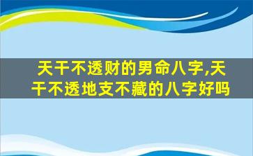 天干不透财的男命八字,天干不透地支不藏的八字好吗