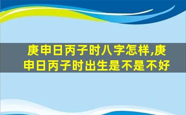 庚申日丙子时八字怎样,庚申日丙子时出生是不是不好