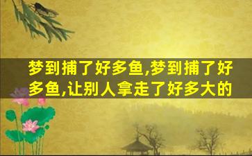 梦到捕了好多鱼,梦到捕了好多鱼,让别人拿走了好多大的