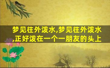 梦见往外泼水,梦见往外泼水,正好泼在一个一朋友的头上